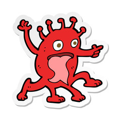 sticker of a cartoon weird little alien