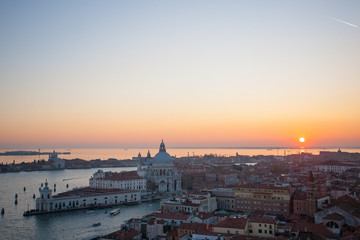 Fototapeta na wymiar Aerial view of Venice at dawn, Italy