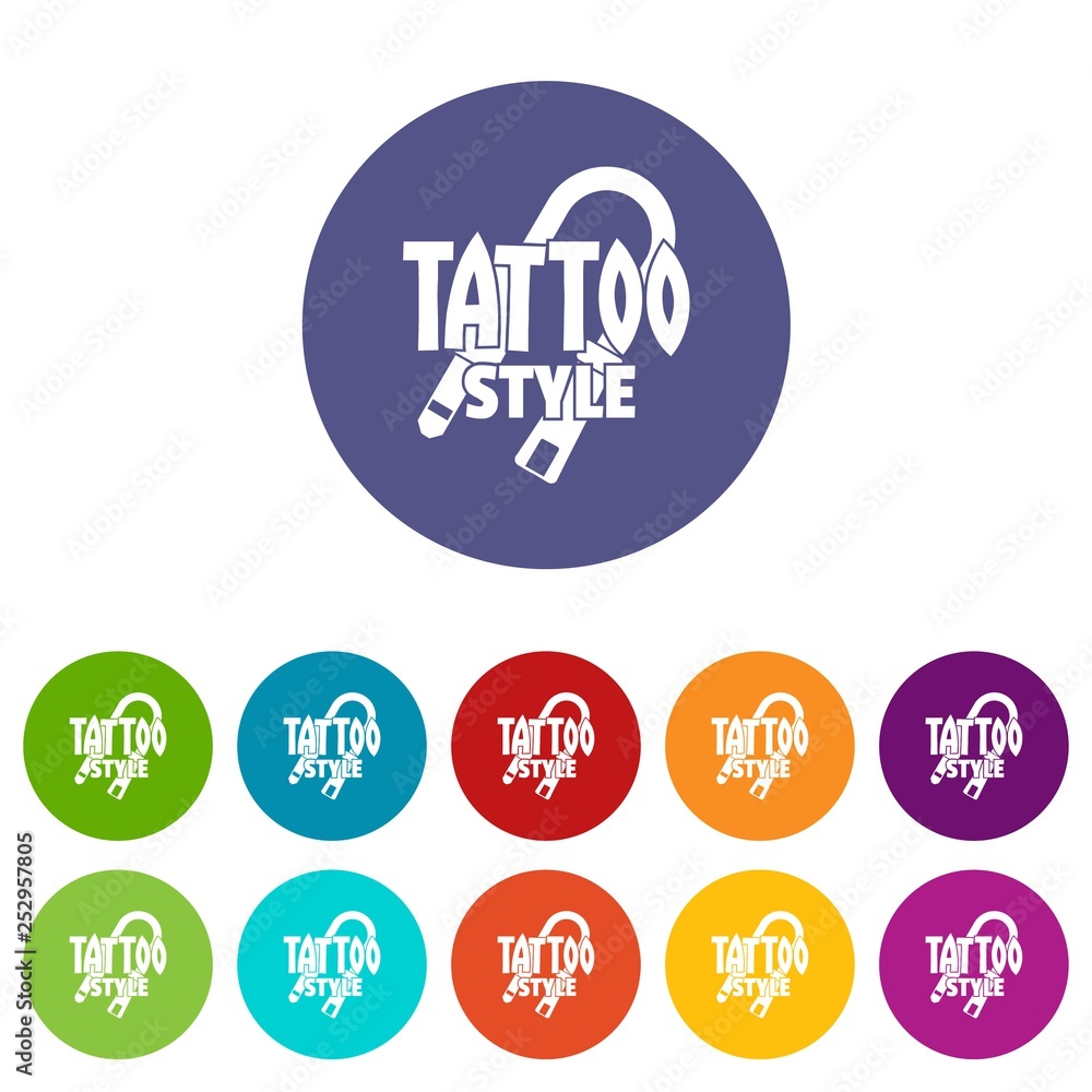 Poster tattoo style icons color set vector for any web design on white background