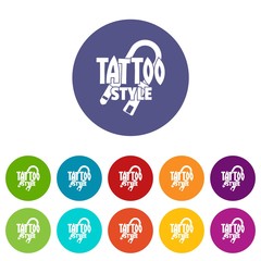Tattoo style icons color set vector for any web design on white background