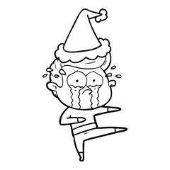 line drawing of a crying dancer wearing santa hat