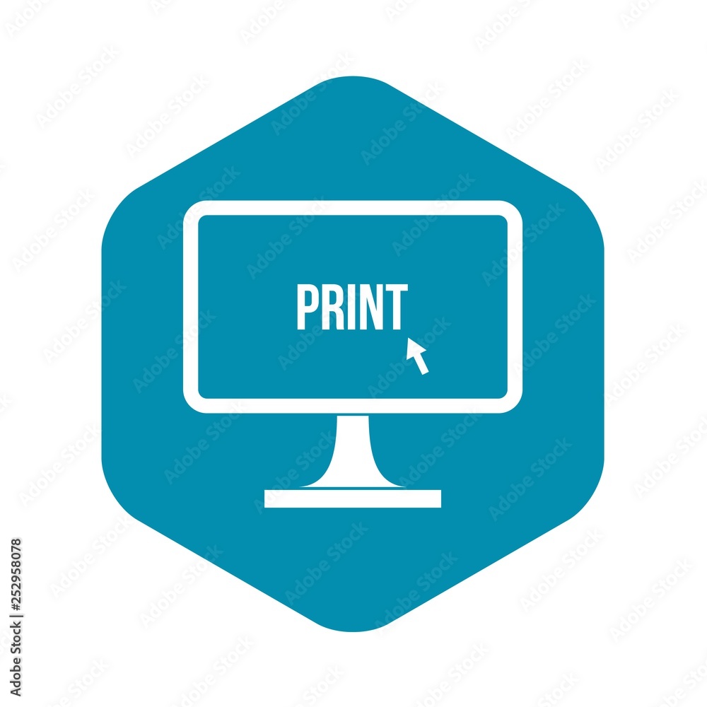 Poster print word on a computer monitor icon in simple style isolated on white background