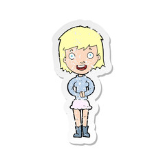 retro distressed sticker of a cartoon excited woman