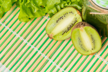 green healthy food on bamboo napkin with copyspace