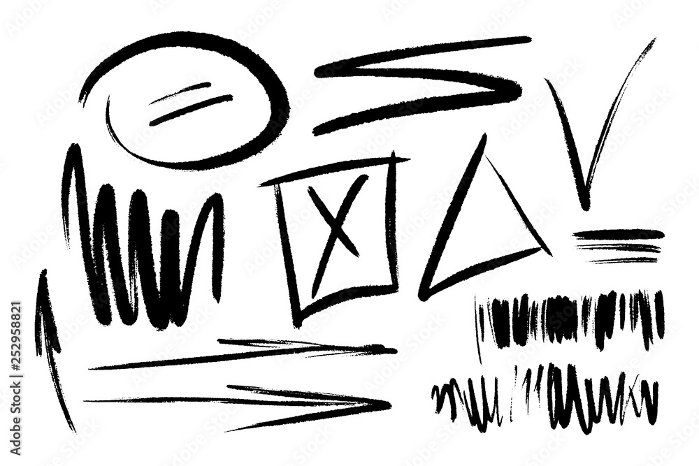 Poster vector hand drawn design elements. ink brush painted notes and marks. set of artistic elements such 