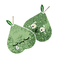retro illustration style cartoon green pear