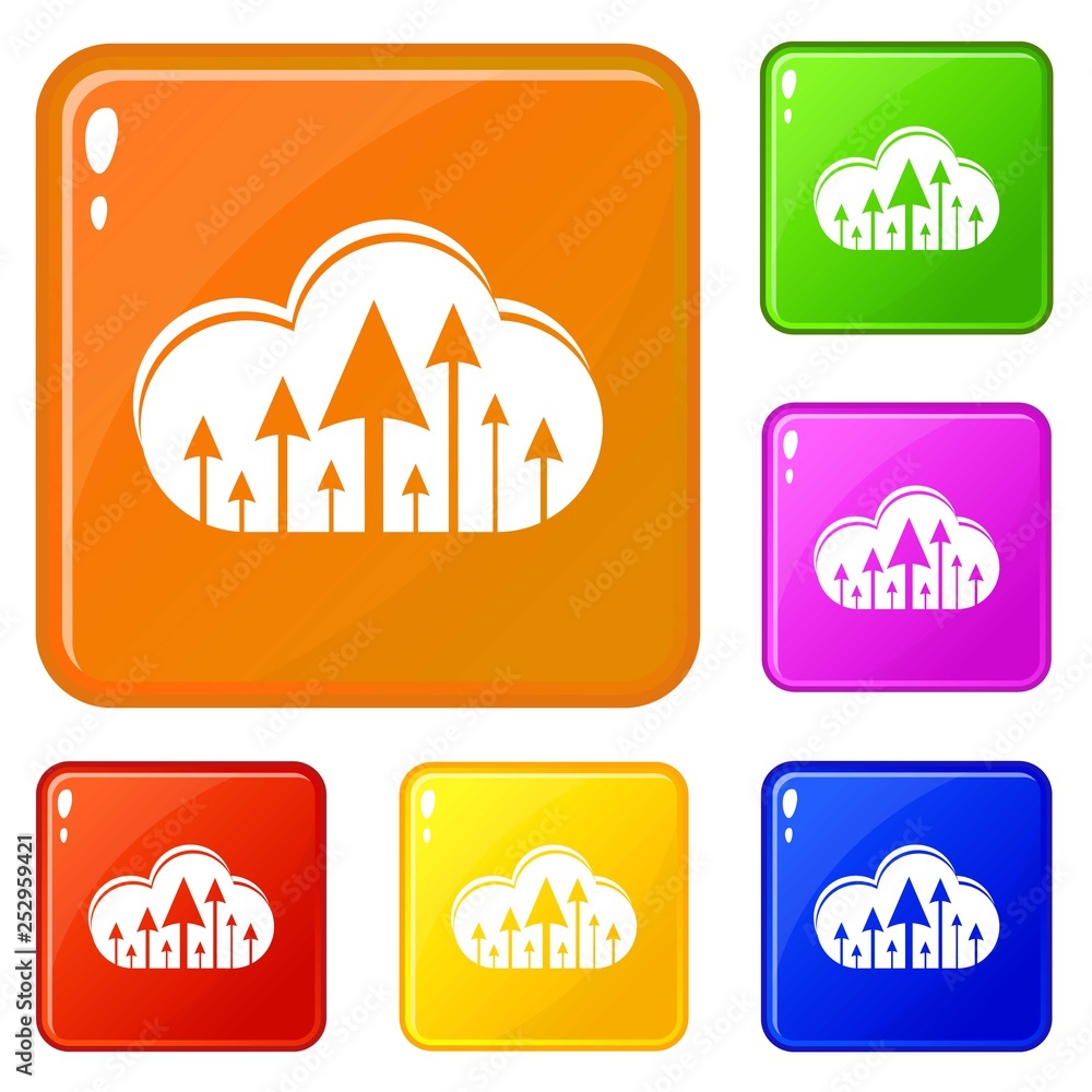 Poster hosting cloud icons set collection vector 6 color isolated on white background