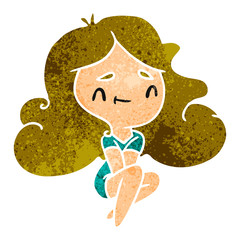 retro cartoon of a cute kawaii girl