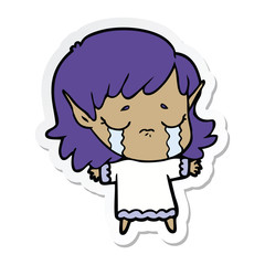 sticker of a cartoon crying elf girl