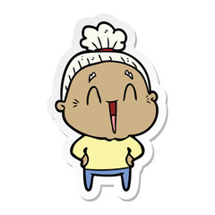 sticker of a cartoon happy old lady