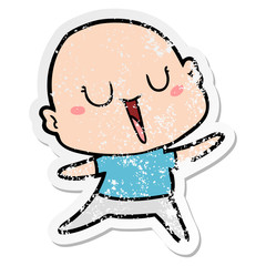 distressed sticker of a happy cartoon bald man