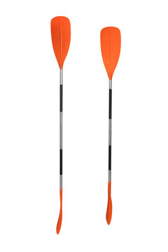 orange paddle for kayak isolated on white background
