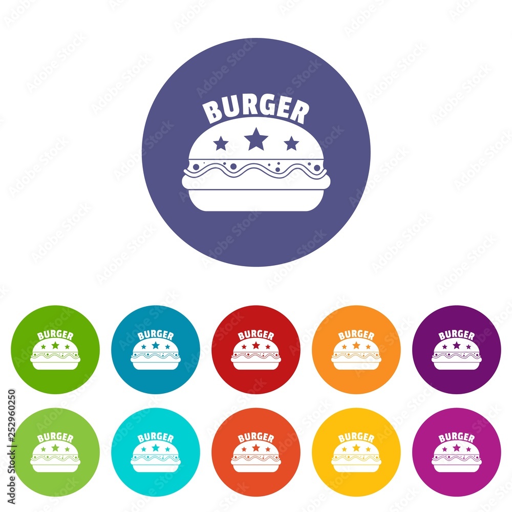 Poster national burger icons color set vector for any web design on white background