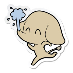 sticker of a cute cartoon elephant spouting water