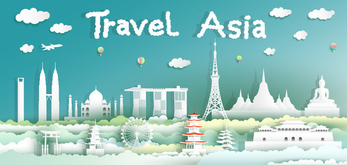 Landmarks of the world with city and tourism asia background.