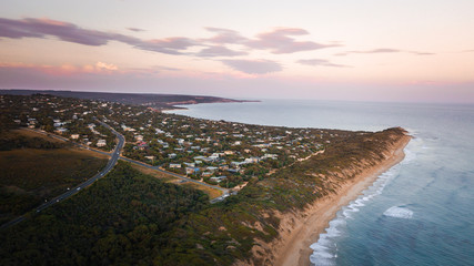 Fototapeta premium Aerial View of Great Ocean Road at Sunset, Victoria, Australia