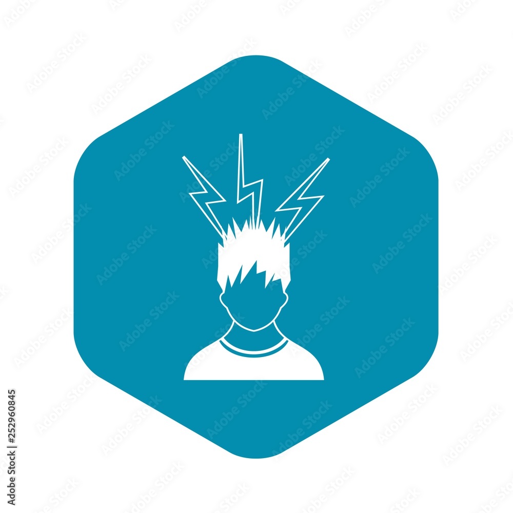 Aufkleber lightning above the head of man icon in simple style isolated on white background
