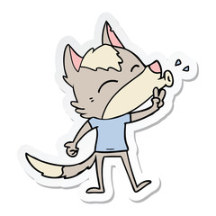 sticker of a howling cartoon wolf wearing clothes