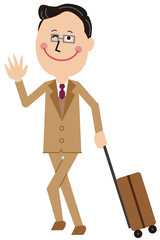 ポップなベージュのスーツの中年ビジネスマン　出張