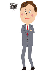 ポップな中年のグレーのスーツのビジネスマン　悩む