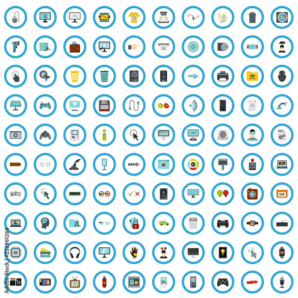 Poster 100 computer icons set in flat style for any design vector illustration