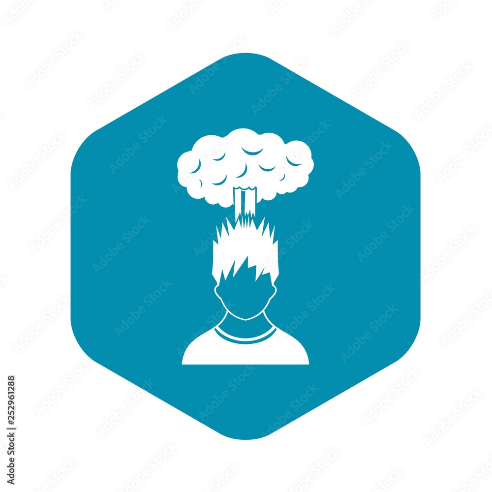 Poster man with red cloud over head icon in simple style isolated on white background