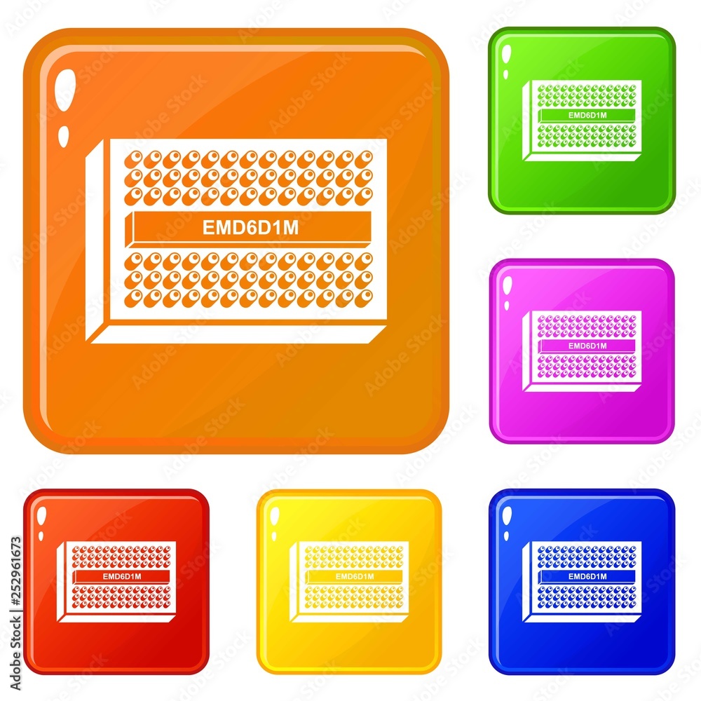 Poster microchip icons set collection vector 6 color isolated on white background