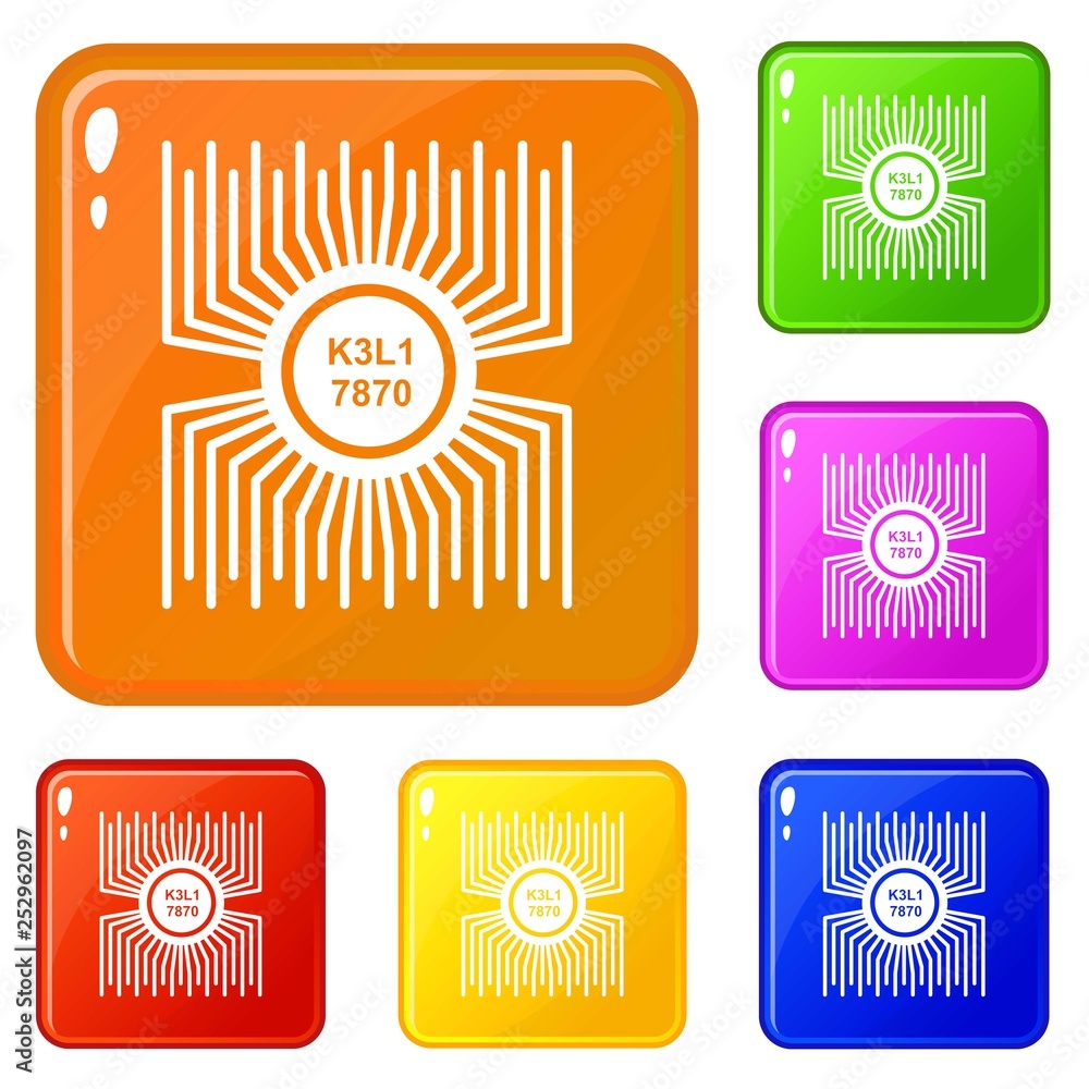 Poster microprocessor icons set collection vector 6 color isolated on white background