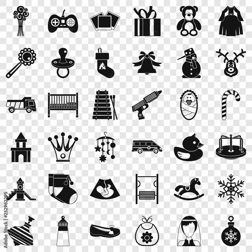 Poster children icons set. simple style of 36 children vector icons for web for any design
