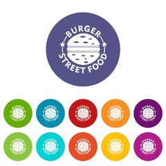 Burger street food icons color set vector for any web design on white background