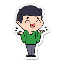 sticker of a cartoon laughing confused man