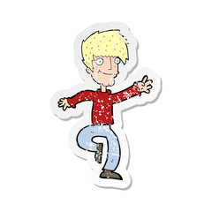 retro distressed sticker of a cartoon happy man dancing