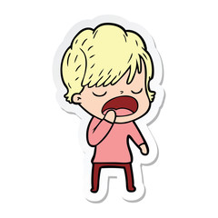 sticker of a cartoon woman talking