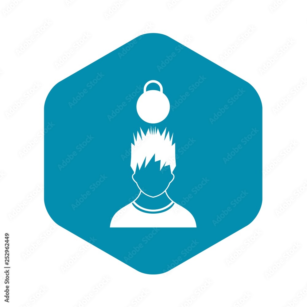 Poster man with the weight over head icon in simple style isolated on white background