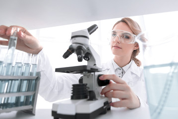 closeup.portrait of doctor biologist in the lab.