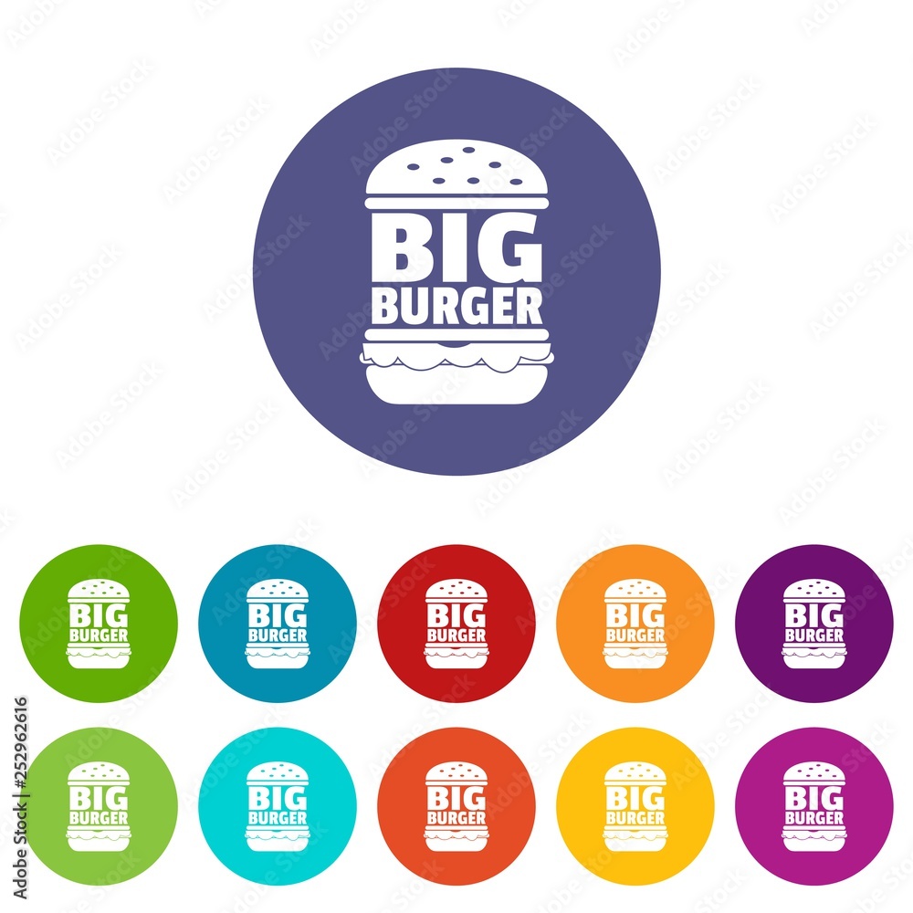 Aufkleber big burger icons color set vector for any web design on white background