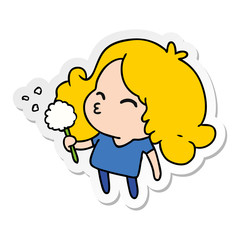 sticker cartoon of cute kawaii girl