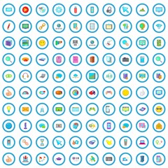 100 computer network icons set in cartoon style for any design vector illustration