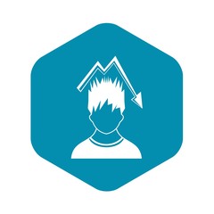 Man with falling red graph over head icon in simple style isolated on white background