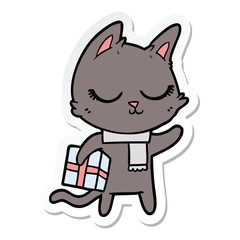 sticker of a calm cartoon cat