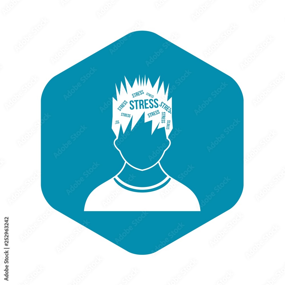Sticker word stress in the head of man icon in simple style isolated on white background - Stickers