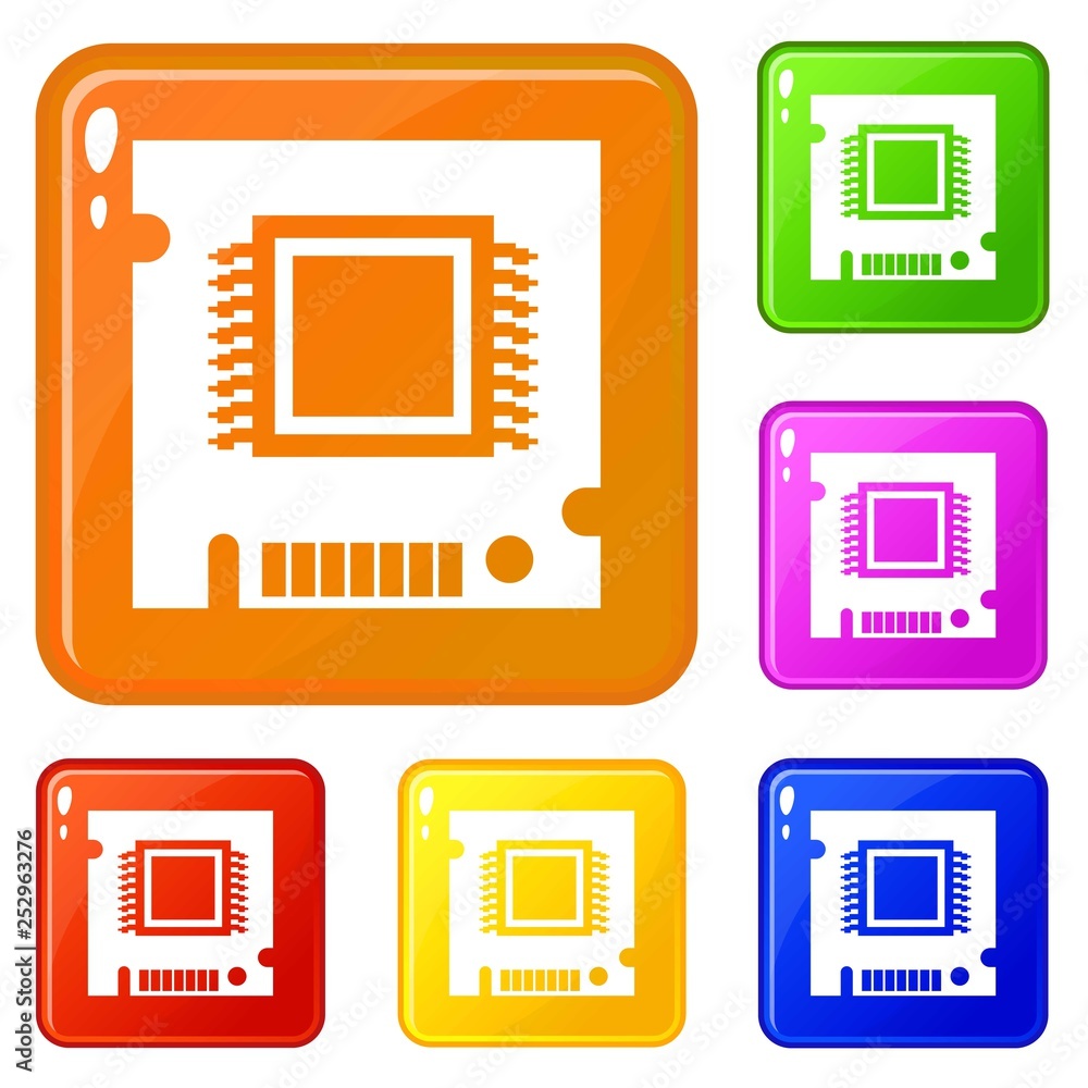 Aufkleber integrated microchip icons set collection vector 6 color isolated on white background