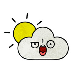 retro grunge texture cartoon sun and cloud