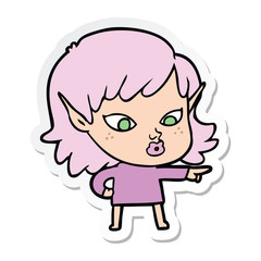 sticker of a pretty cartoon elf girl