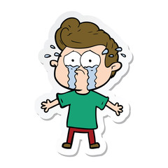 sticker of a cartoon crying man