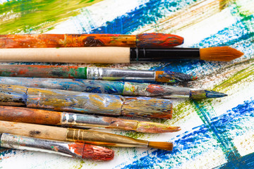 Fototapeta premium Paint brushes and paints for drawing.