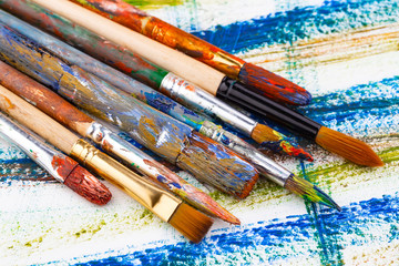 Fototapeta premium Paint brushes and paints for drawing.