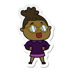 sticker of a cartoon woman wearing spectacles