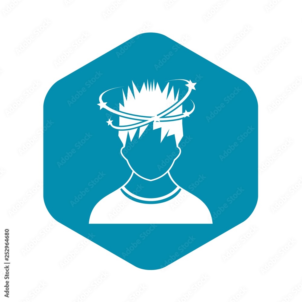 Poster man with dizziness icon in simple style isolated on white background