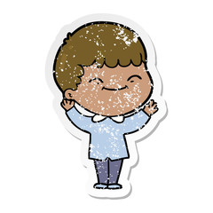 Fototapeta premium distressed sticker of a cartoon happy boy